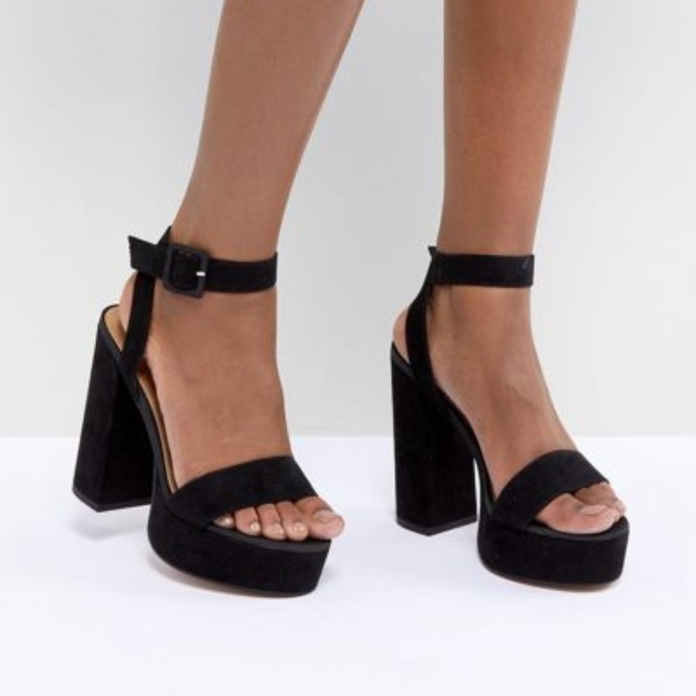 ASOS Black Suede Platform Block Heels